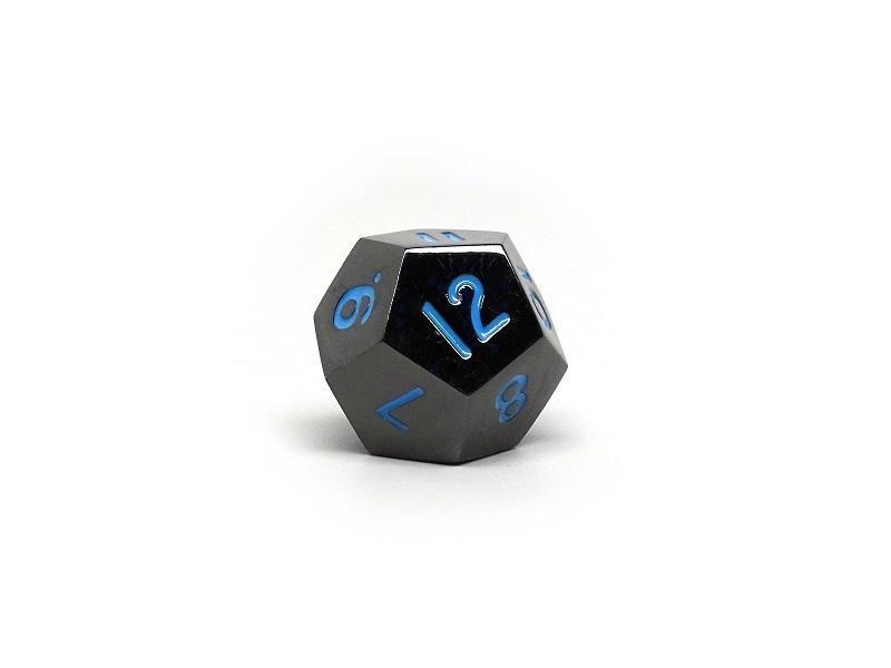 Powder Blue Company Logo - D12 Single Metal Dice Metal with Powder Blue Numbering