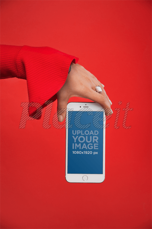 Plus White On Red Background Logo - Placeit - Mockup of a Woman's Hand with a White Ring Showing an ...