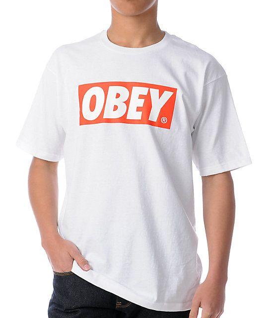 White and Red Box Logo - Obey Box Logo White T Shirt