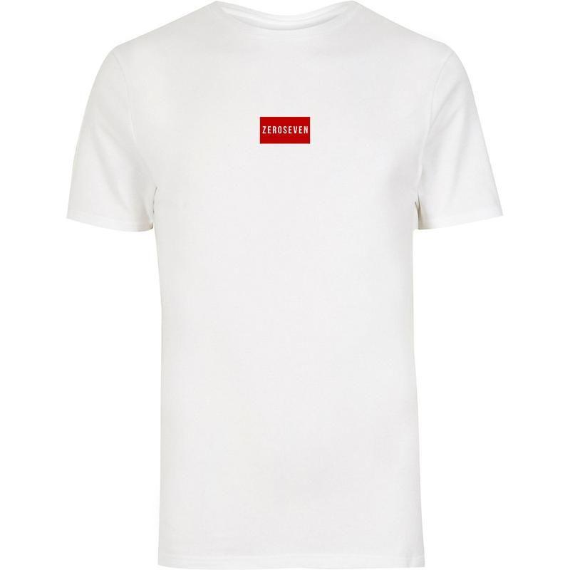 White with Red Center Logo - Zero Seven Red Box Logo T-Shirt White
