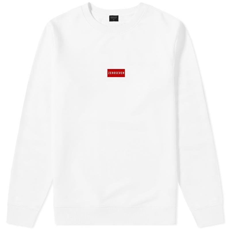 White and Red Box Logo - Zero Seven Red Box Logo Sweater White