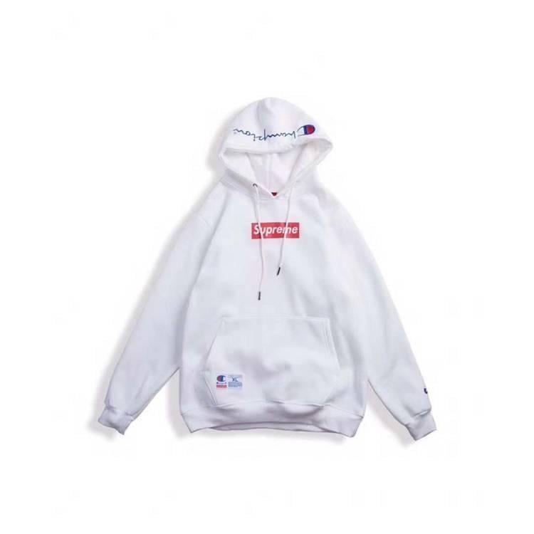 White and Red Box Logo - Cheap Supreme x Champion Red Box Logo White Hoodie and New