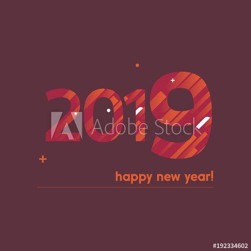 Plus White On Red Background Logo - Happy New Year 2019 Vector Illustration - Bold Text with Creative ...
