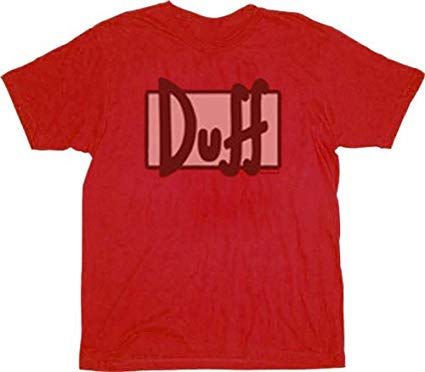 Red Clothing and Apparel Logo - The Simpsons Worn Out Duff Beer Logo Red T Shirt Tee Apparel