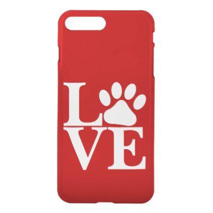 Plus White On Red Background Logo - White LOVE Word Dog Paws Pattern On Red Background IPhone 8 Plus 7