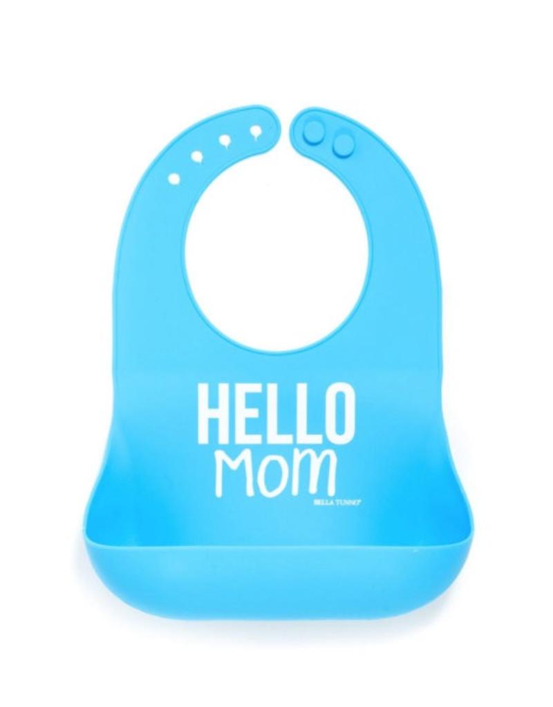 Mom and Baby Blue Logo - Wonder Bib - Hello Mom Blue - Lily Valley Baby
