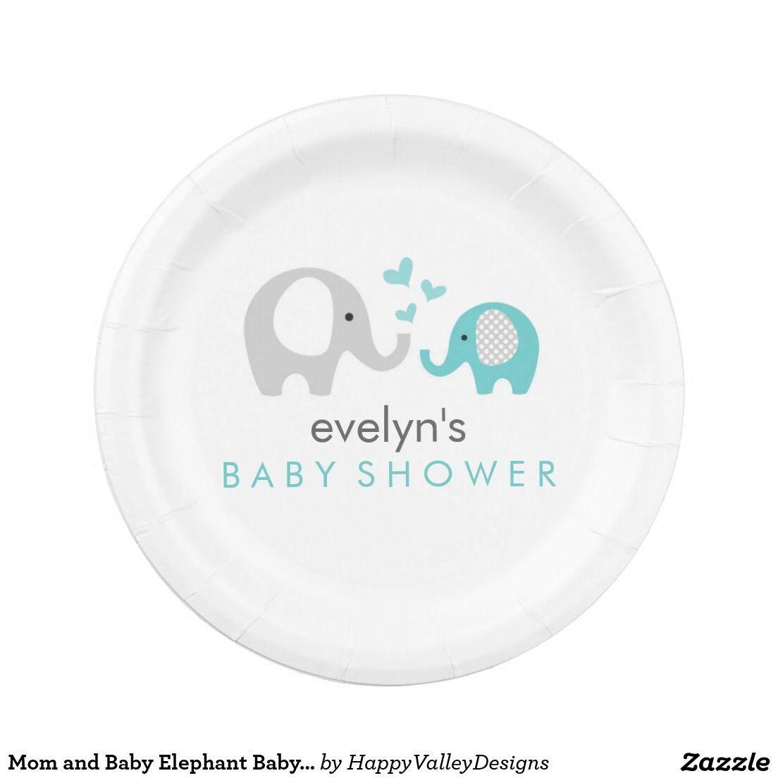 Mom and Baby Blue Logo - Mom and Baby Elephant Baby Shower Paper Plate Blue. CUSTOM PAPER