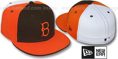 Orange and White B Logo - B Dodgers COOP PINWHEEL Brown Orange White Fitted Hat