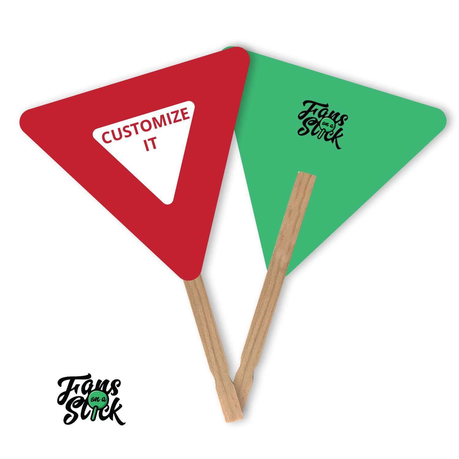 Red Triangle Shape Logo - Custom Red Triangle Traffic Signs - Traffic Sign Fans | Fans On a Stick