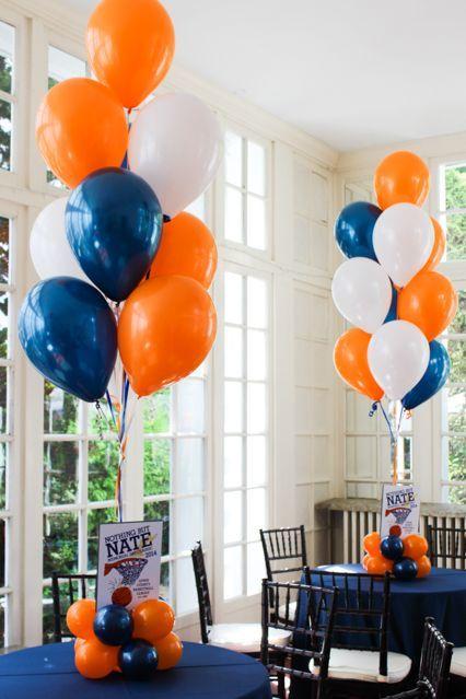 Orange and White B Logo - Orange, Navy & White Balloon Centerpiece with Custom Logo Sign