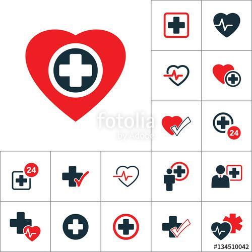 Red White Plus Sign Logo - plus sign inside heart icon, medical signs set on white background ...