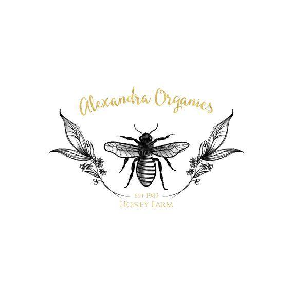 Bee Logo - gold bee logo design honey bee farm market logo hand drawn