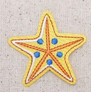 Yellow Dots with Blue Star Logo - Iron On Embroidered Applique Patch - Yellow Starfish Sea Star - Blue ...