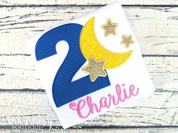 Yellow Dots with Blue Star Logo - Moon and Stars Birthday Shirt Pink Yellow Gold Dots