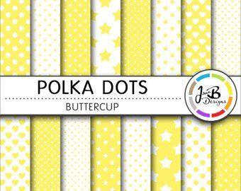Yellow Dots with Blue Star Logo - Polka Dots Digital Paper Dandelions Yellow Dots Hearts | Etsy
