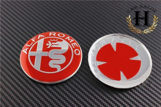 Red Circle Car Logo - 2pcs Black white RED 74mm 7.4cm ALFA ROMEO Car Logo emblem Badge ...