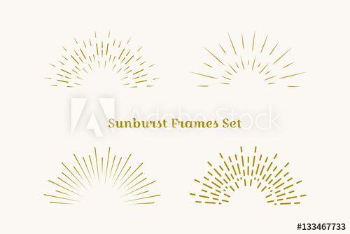 Hipster Sun Logo - Sunburst frames set. Retro gold Sun burst shape. Vintage explosion