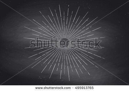 Hipster Sun Logo - Light rays, sunburst and rays of sun on black chalkboard. Linear