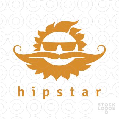 Hipster Sun Logo - A humorous logo in golden colour, depicting the sun with a beard and ...