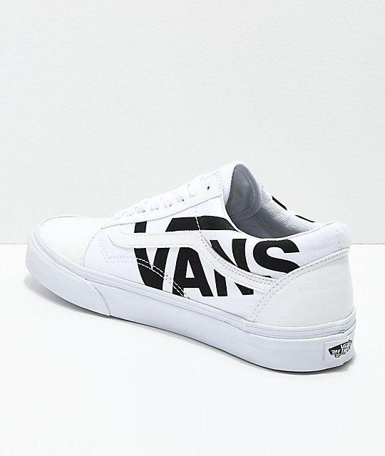 Skatebourd On Small Vans Logo - Vans Old Skool Black Logo White Skate Shoes | Zumiez