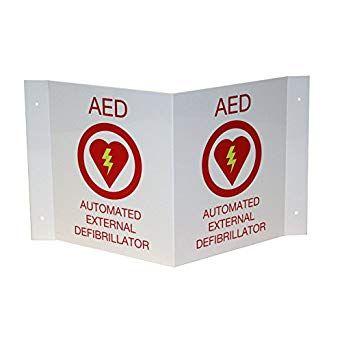 Red V-shaped Logo - First Voice TS 150P AED Wall Sign V Shaped 3D Projecting, Plastic