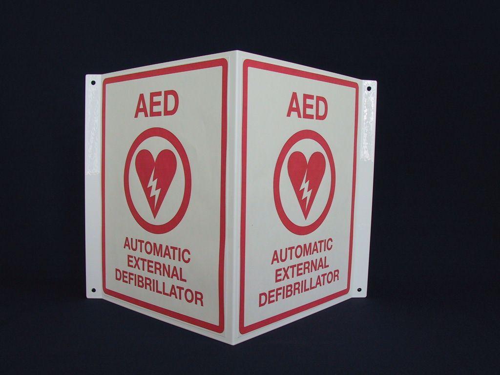 Red V-shaped Logo - AED Cabinets & Signage First Aid, Inc