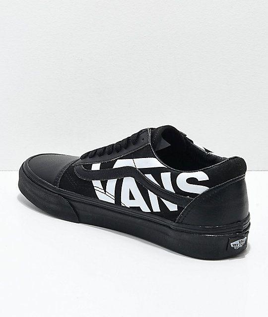 White Vans Logo - Vans Old Skool White Logo Black Skate Shoes | Zumiez