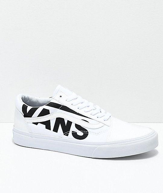 Black and White Vans Shoes Logo - Shoptagr | Vans Old Skool Black Logo White Skate Shoes by Vans