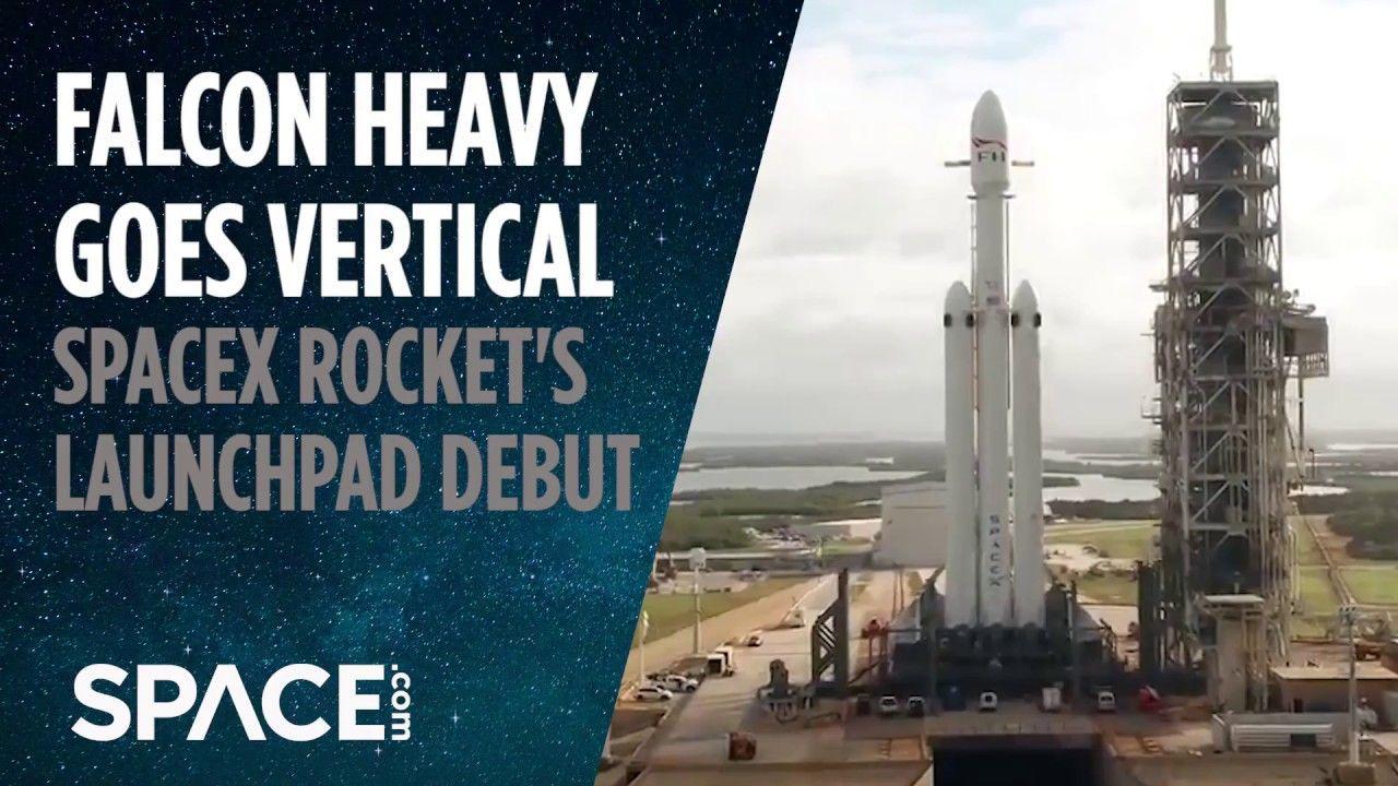 Verical SpaceX Falcon Heavy Logo - SpaceX Falcon Heavy Goes Vertical on Launch Pad for 1st Time