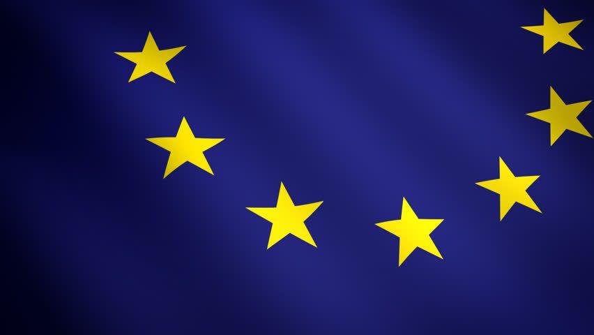 Blue and Yellow Star Logo - European Union Looping Flag Waving Stock Footage Video 100% Royalty