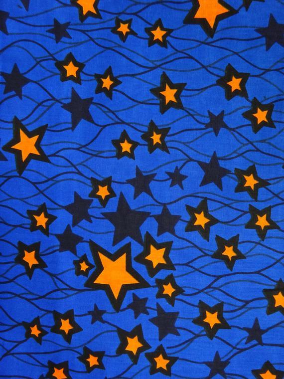 Blue and Yellow Star Logo - Blue Yellow stars African print fabric African Textile