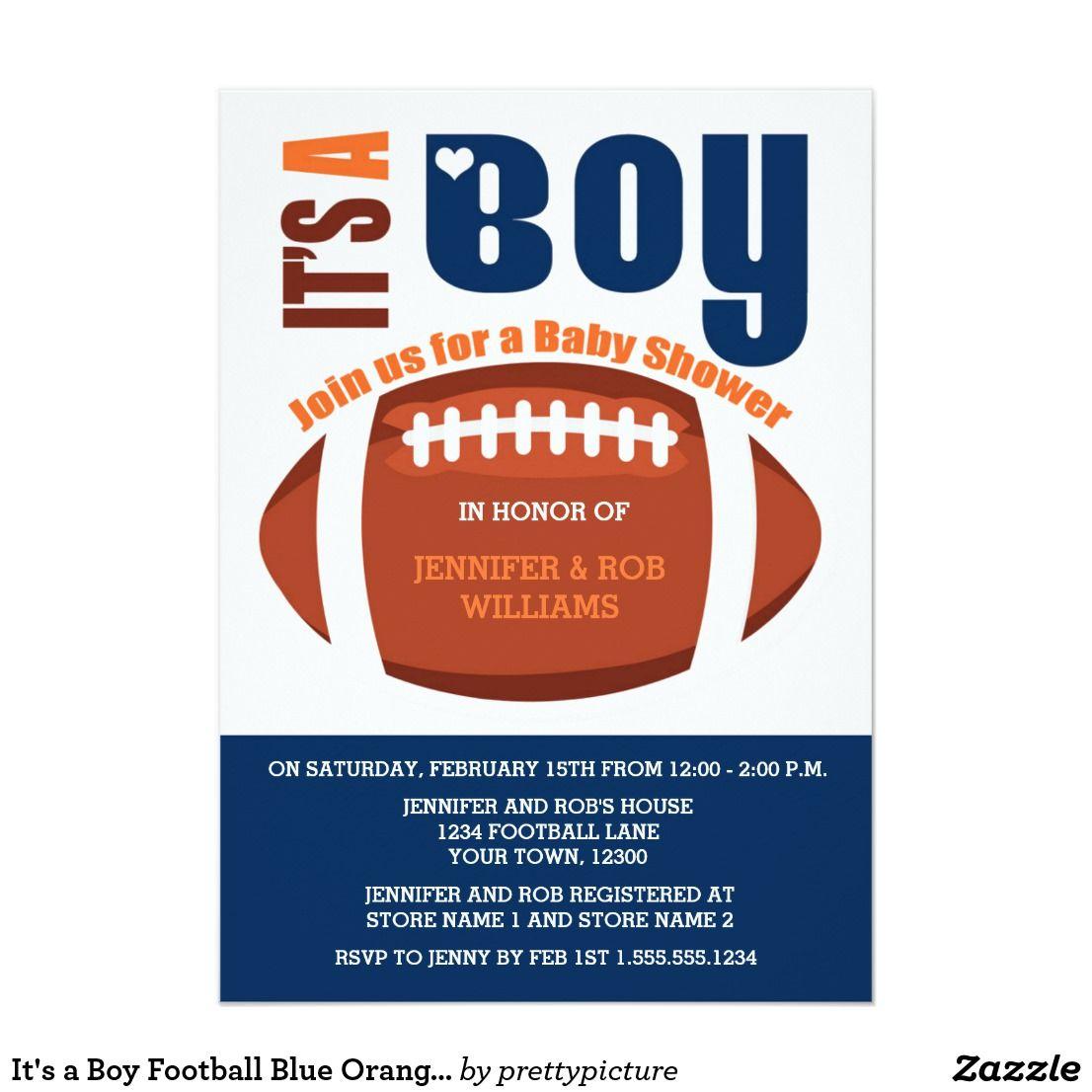 For Red Blue Orange Football Logo - It's a Boy Football Blue Orange Baby Shower Invitation ...