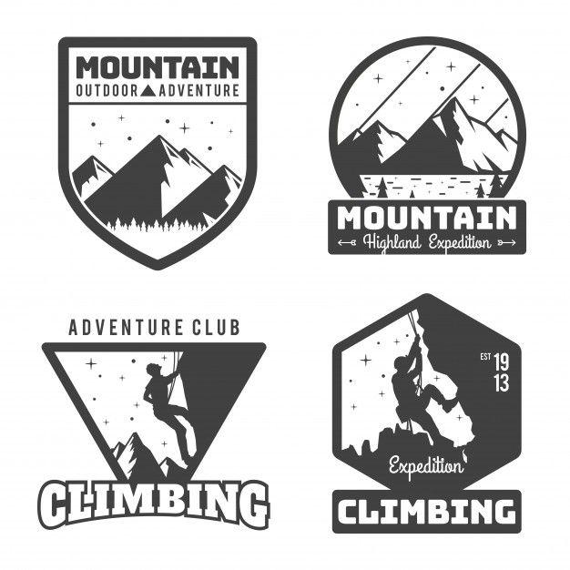Climbing Logo - Vintage monotone mountain climbing logo badge set Vector | Premium ...