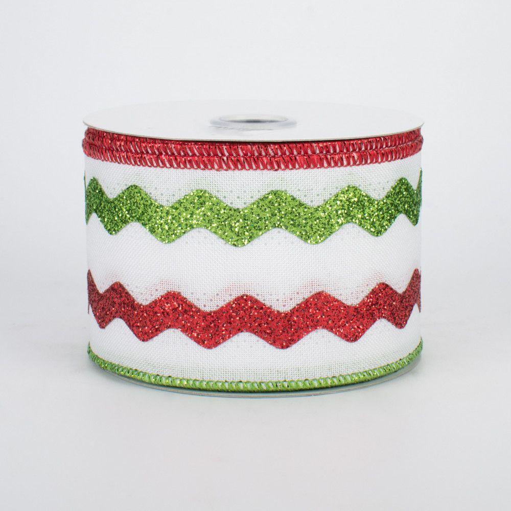 Red with White Letters RAC Logo - 2.5 Glitter Ric Rac Ribbon: White, Red, Lime (10 Yards) RG20107R
