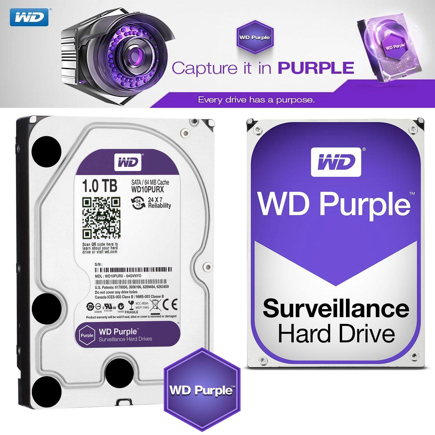 Purple B Electronics Logo - 1000GB 1TB Western Digital Purple Surveillance/AV 24x7 SATA3 3.5 ...