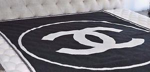 Chanel Black and White Logo - CHANEL BLACK & WHITE LOGO BLANKET RUG WOOL AND CASHMERE SEE