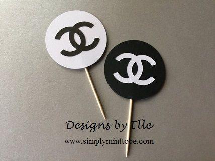 Chanel Black and White Logo - CoCo Chanel Inspired Logo Cupcake Toppers or Appetizer Toothpicks