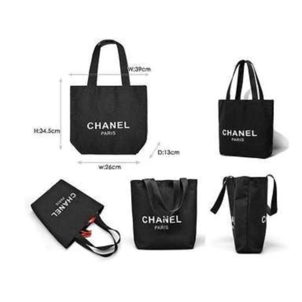 Chanel Black and White Logo - Chanel Black Canvas Shopping Tote Bag White Logo Makeup Organiser ...