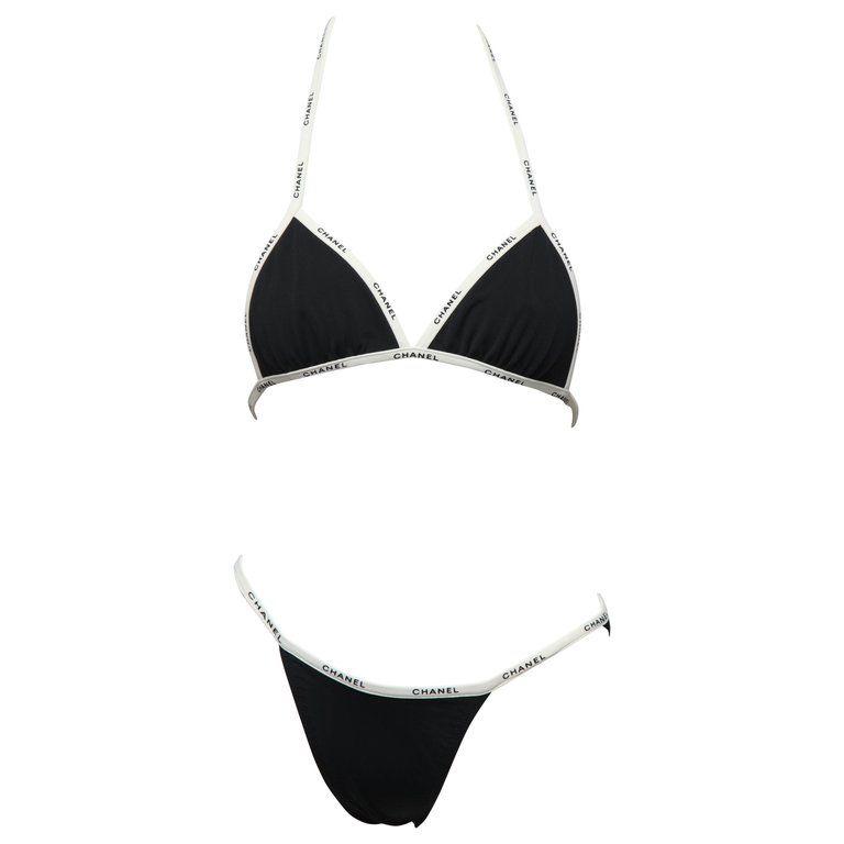 Chanel Black and White Logo - Vintage Chanel Black and White Logo Bikini