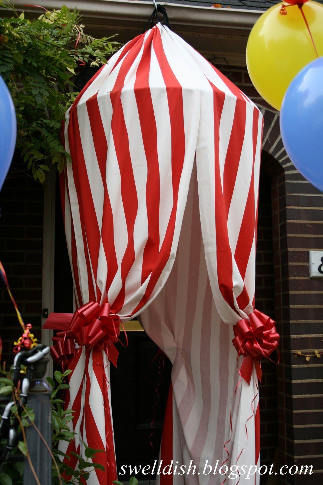 White Tent with Red Circle Logo - Need big circle (ie hula hoop or larger) red & white stripe cloth ...