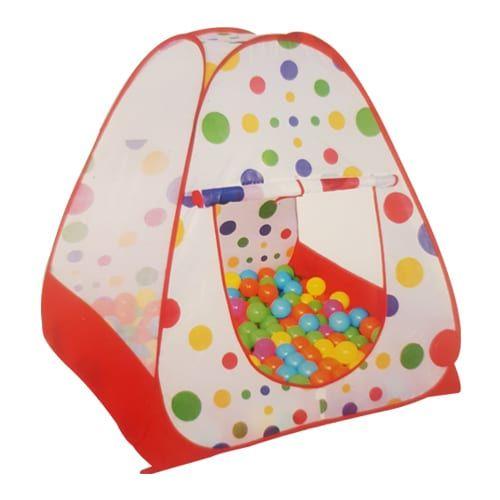 White Tent with Red Circle Logo - Play Tent a roomy interior kids can play, crawl and jump around