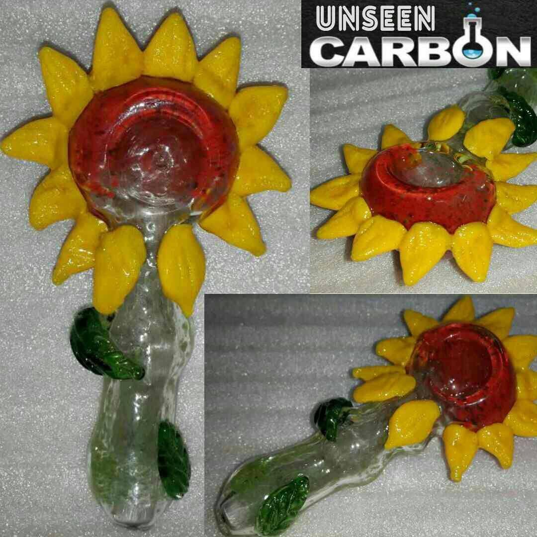 Yellow Flower Shaped Logo - Yellow Flower Shaped Hand Made Collectible Glass Pipe