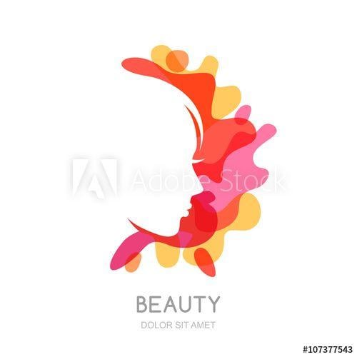 Woman Profile Red Logo - Vector logo, emblem design elements with female profile on abstract ...