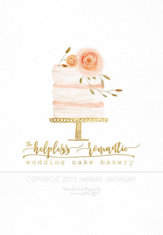 Painted Logo - Vintage Naked Wedding Cake Logo - Watercolor Painted Premade Boho ...