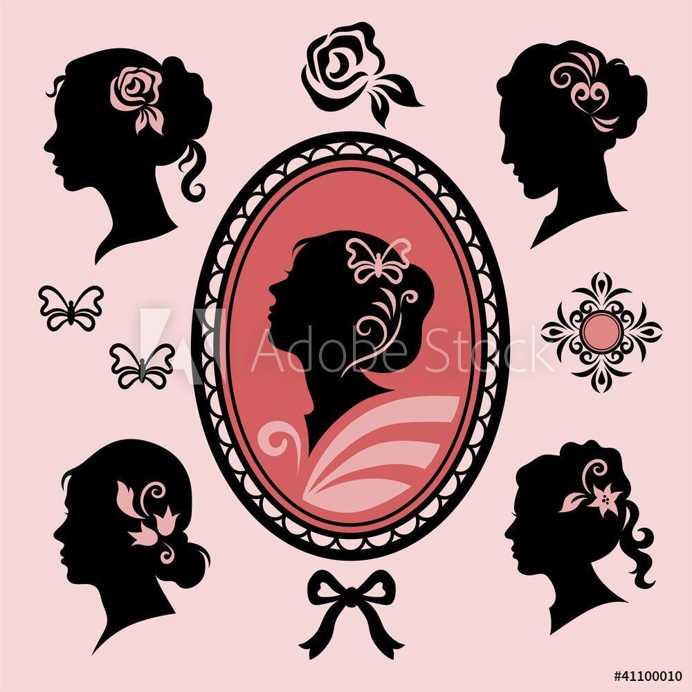Woman Profile Red Logo - Photo & Art Print woman profile silhouettes set