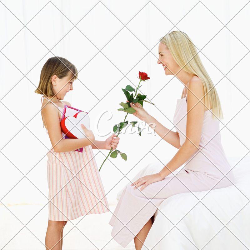 Woman Profile Red Logo - Side profile of a young girl (8-10) giving her mother a red rose ...