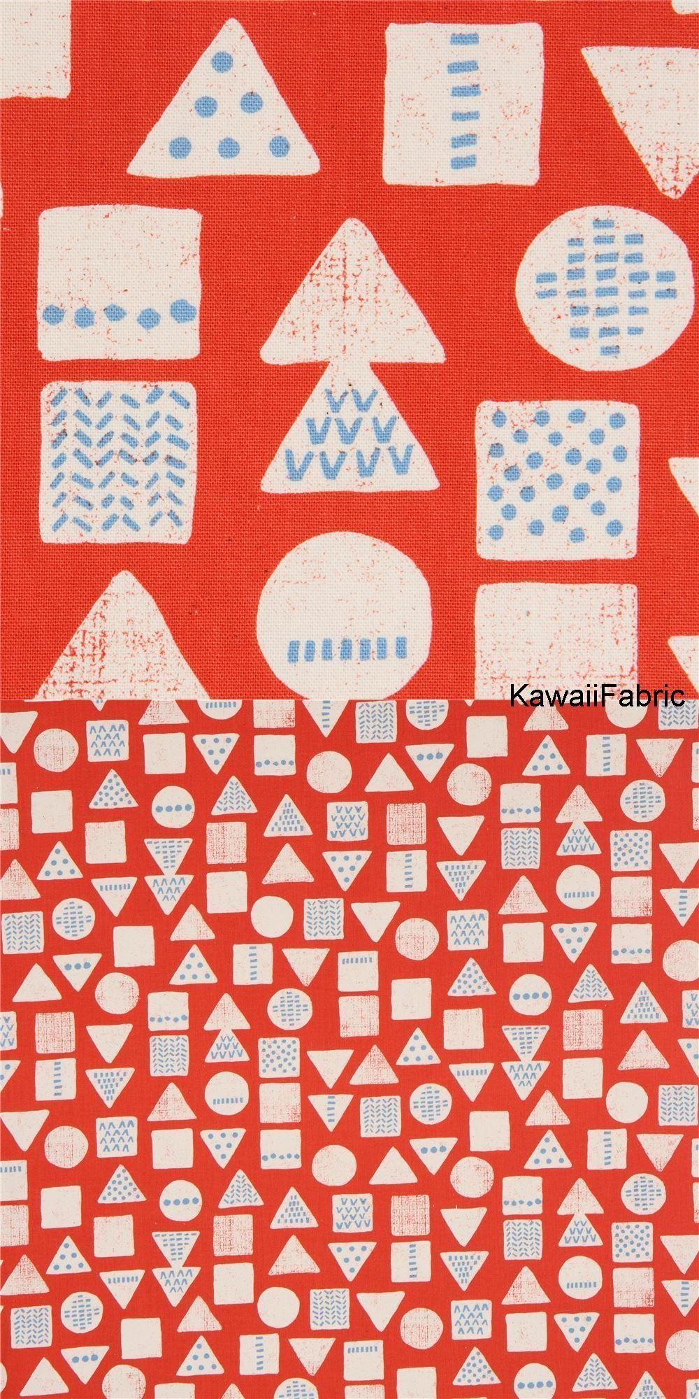 Traingle Square Red Logo - Red Orange Canvas Fabric Triangle Square Circle Shape Kokka Japan