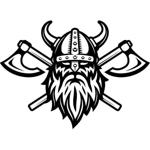 Black and White Vikings Logo - Viking Logo 5 Skull Helmet Horns Axes Ship Warrior Barbarian