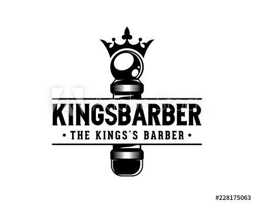 Retro Company Logo - Vector King Barbershop Pole with Crown Sign Symbol Vintage Retro