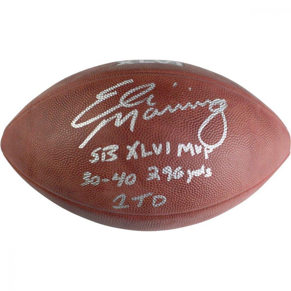XLVI Logo - Eli Manning Signed Super Bowl XLVI Logo Football Inscribed 